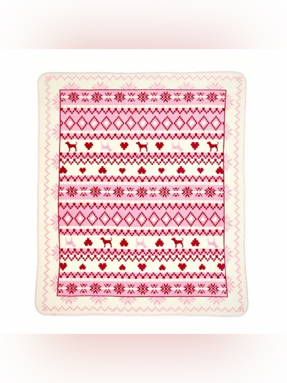 Victoria’s Secret PINK Sherpa Throw Blanket 50x60 Red Pink White Dog NWT